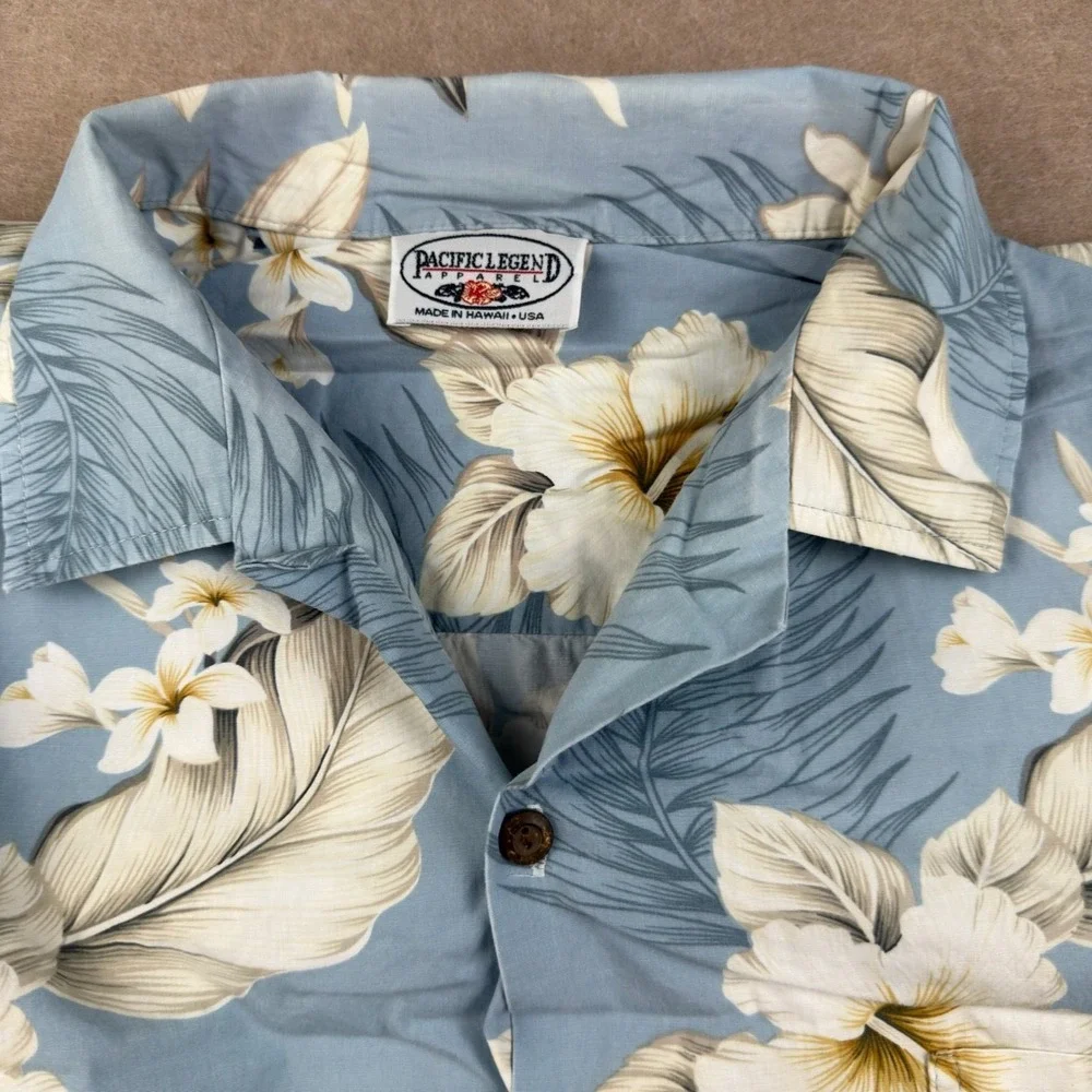 Vintage Pacific Legend‎ Hawaiian Shirt Mens XL Blue Floral Single Stitch USA